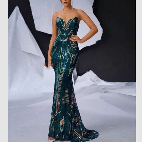 Luxe mermaid hem party formal evening wedding gown dress - Picture 6 of 7